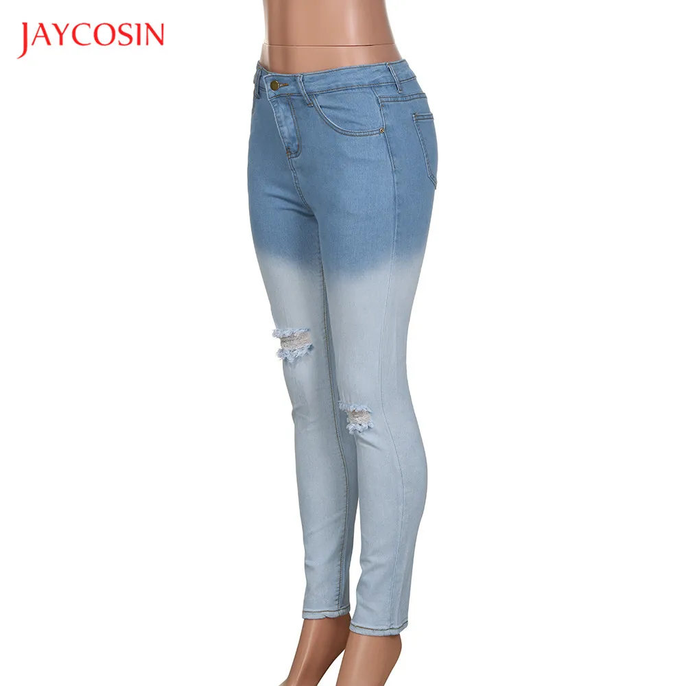 Jaycosin новые синие джинсы Pancil брюки женские Узкие рваные джинсы с высокой талией повседневные Стрейчевые брюки джинсы для женщин