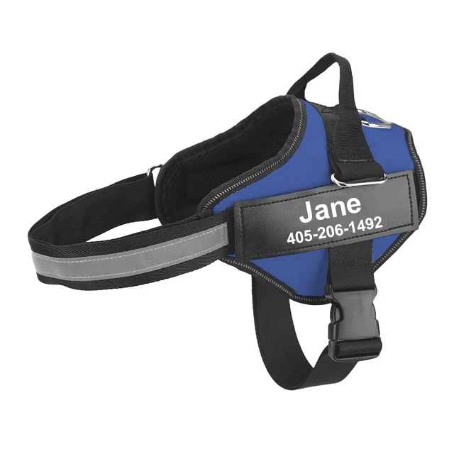 blue New Personalized Dog Harness Reflective Breathable Adjustable Pet Harness Vest ID custom Velcro Outdoor Walking Dog Supplies - Цвет: blue