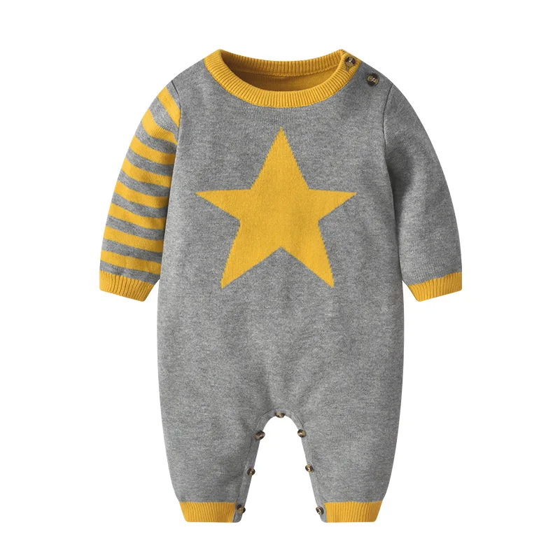 

Christmas Clothes Winter Long Patchwork Gray Cotton Baby Boys Girls Onesie Romper Fashion Jumpsuit for Thanksgiving Gifts
