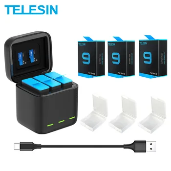 TELESIN Battery 1750 mAh for GoPro Hero 9 3 Ways LED Light Battery Charger TF Card Battery Storage For GoPro Hero 9 Black