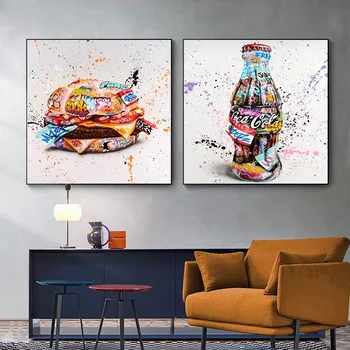 Hamburger and Coke Graffiti Art Paintings Printed on Canvas 2