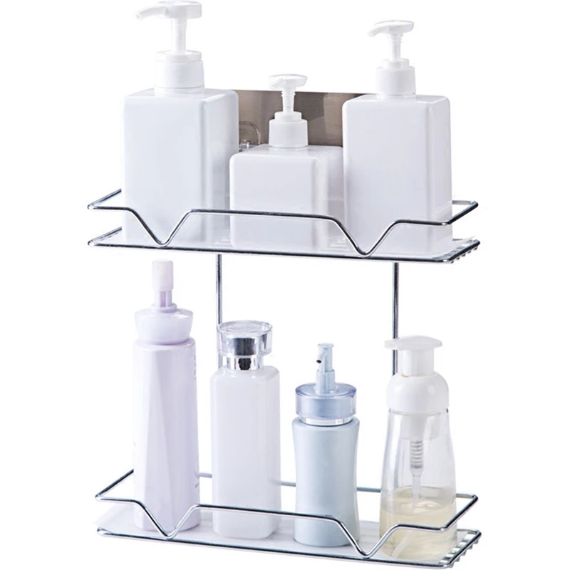 Double Layer Bathroom Organizer Stainless Steel Storage Shelf Kitchen Bathroom Toilet Wall Hanging Cosmetic Multifunction Storag
