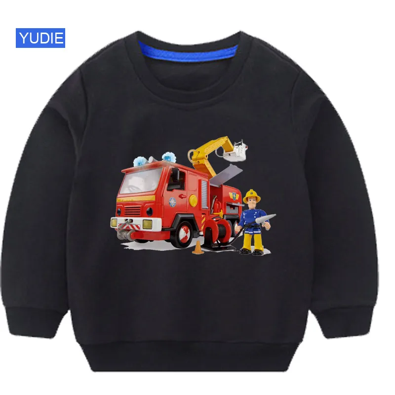sweatshirt black Толстовки для малышей; толстовка с капюшоном с героями мультфильма «Пожарный Сэм»; детская белая забавная Осенняя коллекция года; Детский свитер; Одежда для мальчиков 6 лет - Цвет: sweatshirt black