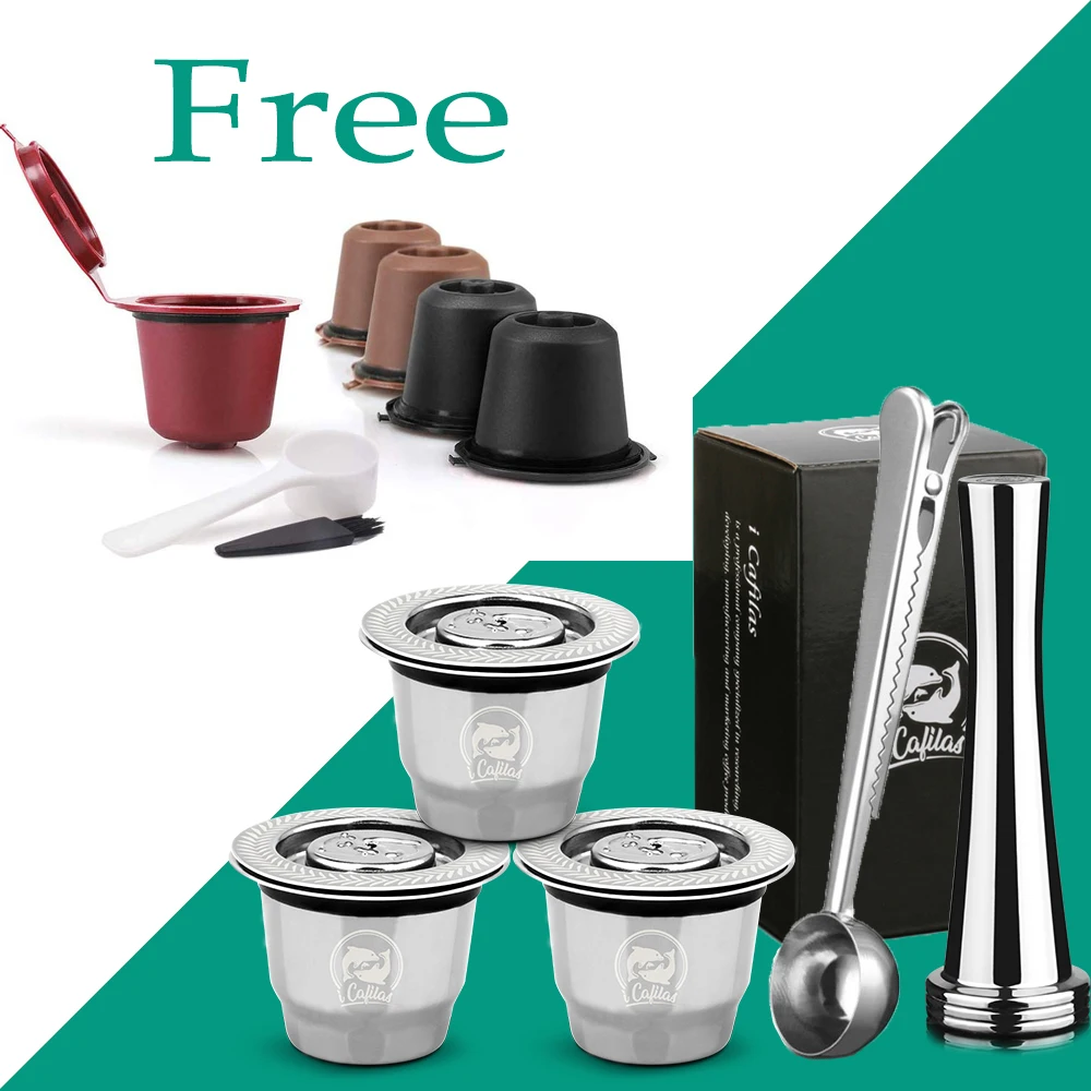 Capsula Nespresso Refillable Capsule Stainless Steel Reusable Coffee Filter for Nespresso Cafeteira Dripper Filters Tamper Spoon - Цвет: As Picture
