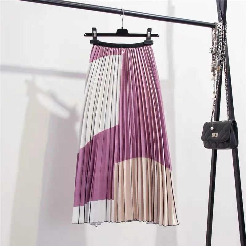 Marwin, Новое поступление, летняя комбинированная плиссированная юбка контрастного цвета, женские юбки, уличный стиль, трапециевидные модные юбки до середины икры