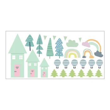 

2 Pcs Creative Cartoon Rainbow Lodge Pattern Stickers Wall Paper Decorative Wall Paster for Home Bedroom