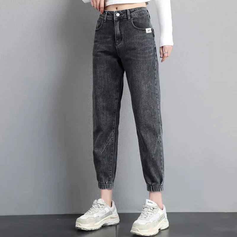 Korean High Waist Harem Jeans Pants New Plus Size 2XL Casual Denim Pants  Ladies Office Work Ankle-Length Pants Loose Mom Pants