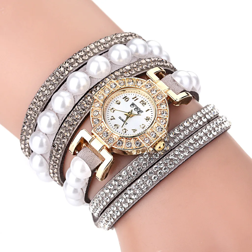 CCQ Women Watches Vintage Beading Border Dial Shining Crystal Pearl Bracelet Analog Quartz Wrist часы женские | Наручные