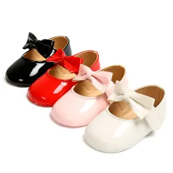 

Newborn Baby Girls Shoes PU leather Buckle First Walkers With Bow Red Black Pink White Soft Soled Non-slip Crib Shoes
