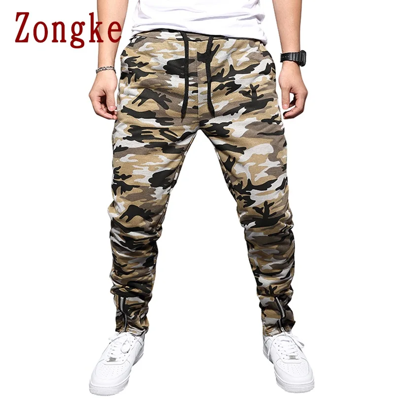 Zongke Camo Мужские штаны для бега брюки Мужские штаны уличная тренировочные штаны-шаровары штаны, мужские брюки XXL хип хоп Осень новинка