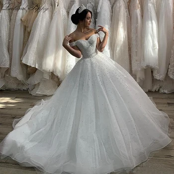 شراءLceland الخشخاش اللؤلؤ كرة مطرزة فساتين الزفاف 2020 حجم كبير قبالة الكتف طول الأرض Vestido De Novia زي العرائس