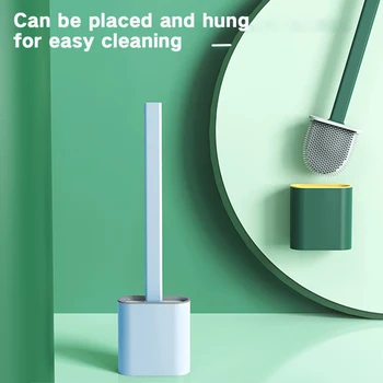 

Hot Silicone Wc Toilet Brush Wall Mounted Flat Head Flexible Soft Bristles Brush With Quick Drying Holder Set For Bathroom Tool