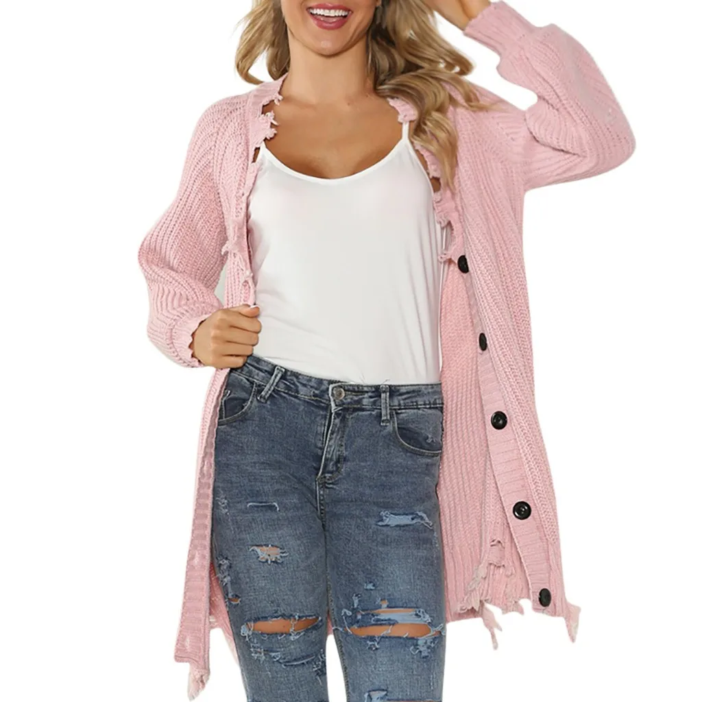

Sweters Women Invierno 2019 Tricot Cardigan Button Ripped Hole Sweater Harajuku Autumn Casaco Feminino Modis Women Outwear #B