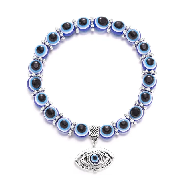 Blue Evil Eye Bracelet Hand of Fatima Turkey Thousand Eyes Wish Handmade Women's Resins Bead Bangle Elastic Bracelets Jewlery 5