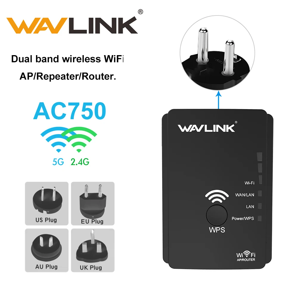 Усилитель сигнала Wi Fi Wavlink AC750 5 ГГц 750 Мбит/с|Беспроводные роутеры| |