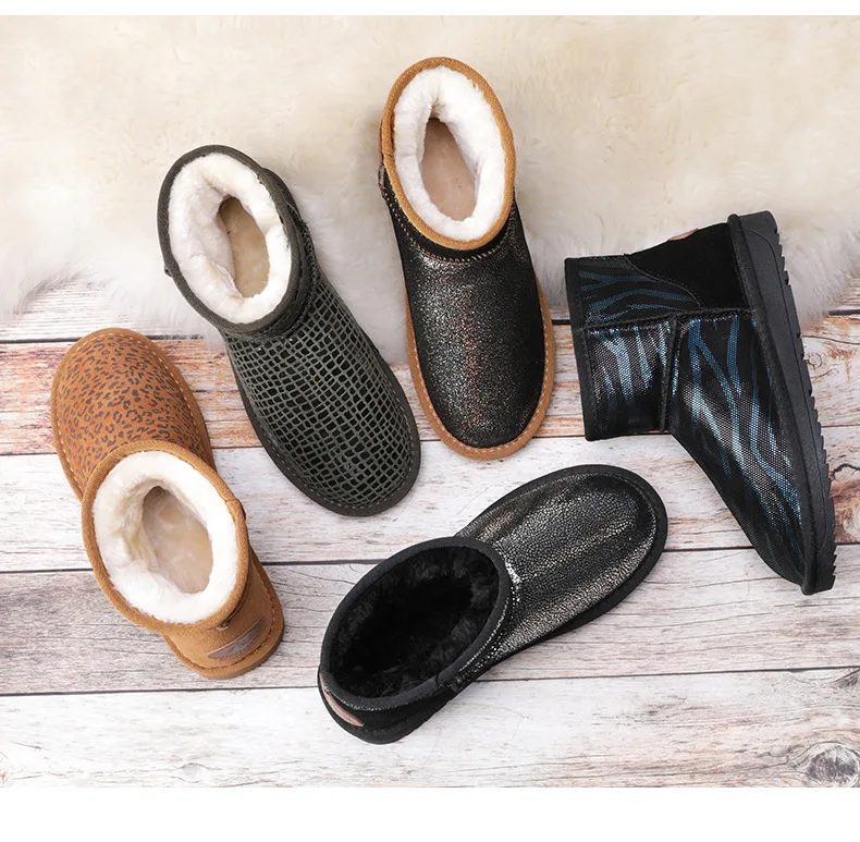 Женские зимние ботинки; осенние ботильоны из натуральной кожи в австралийском стиле; теплые ботинки на резиновой подошве; обувь без шнуровки на плоской подошве; Botas Mujer