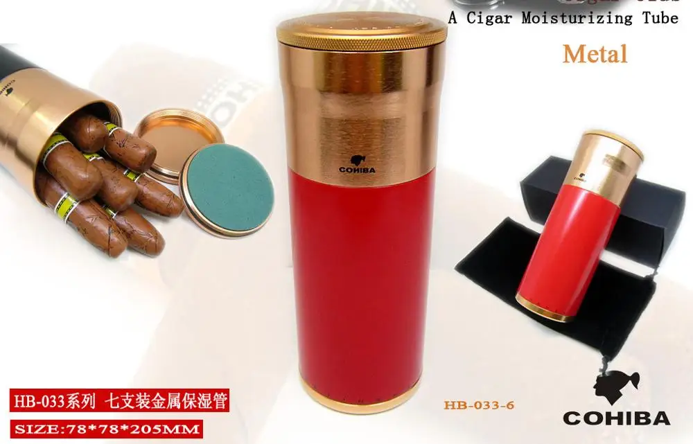 Хьюмидор для сигар Cohiba кейс горшок с увлажнителем дорожный тюбик увлажняющего средства красный большой металлический открытый сигарный бак удерживайте 7 сигар HB033 - Цвет: Красный
