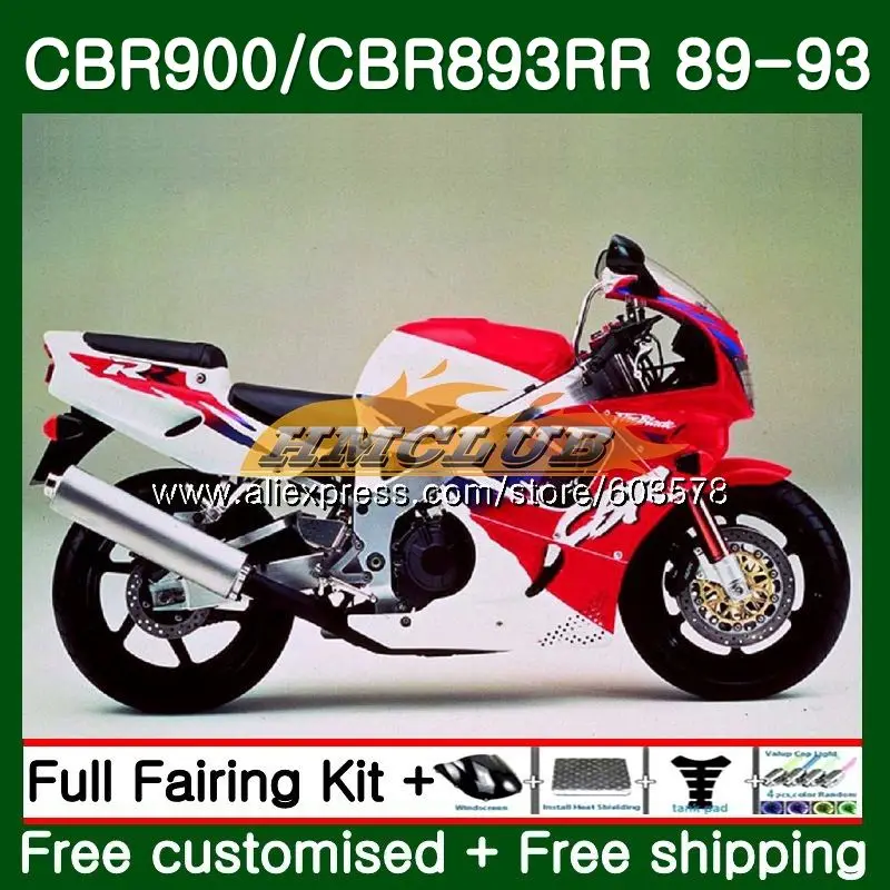 Корпус для HONDA CBR900RR CBR 893RR 1989 1990 1991 1992 1993 92CL. 50 CBR900 CBR893 RR CBR893RR 89 90 91 92 93 белые, красные обтекатели