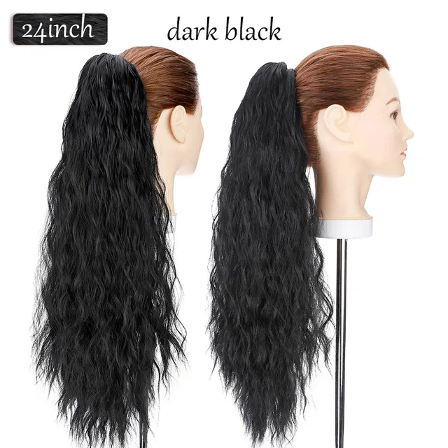 S-noilite Synthetic 12-26inch Claw Clip On Ponytail Hair Extension Ponytail Extension Hair For Women Pony Tail Hair Hairpiece dark black-new