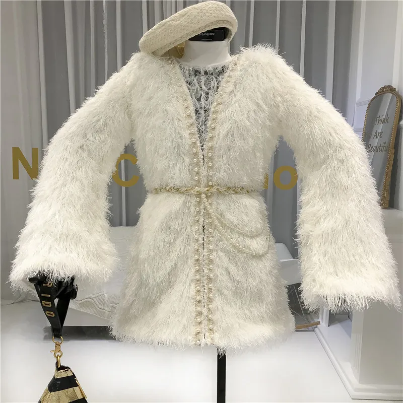 ALPHALMODA зима новое женское плюшевое меховое пальто с кисточками жемчужное Полосатое пальто с воротником с подкладкой толстое теплое женское модное пальто