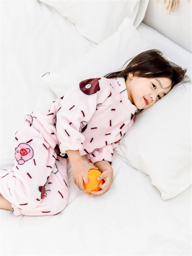 Pizama/Зимний фланелевый пижамный комплект для детей от 6 месяцев до 7 лет, теплая флисовая детская одежда для сна с рисунком панды для маленьких мальчиков и девочек - Цвет: Red Pig