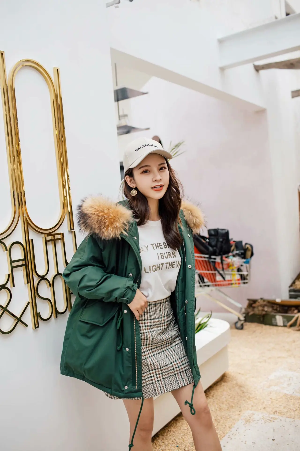 

2018 Winter New Style Korean-style College Style down Coat Thick Hooded Large Fur Collar Students Cotton-padded Jacket Coat Fash