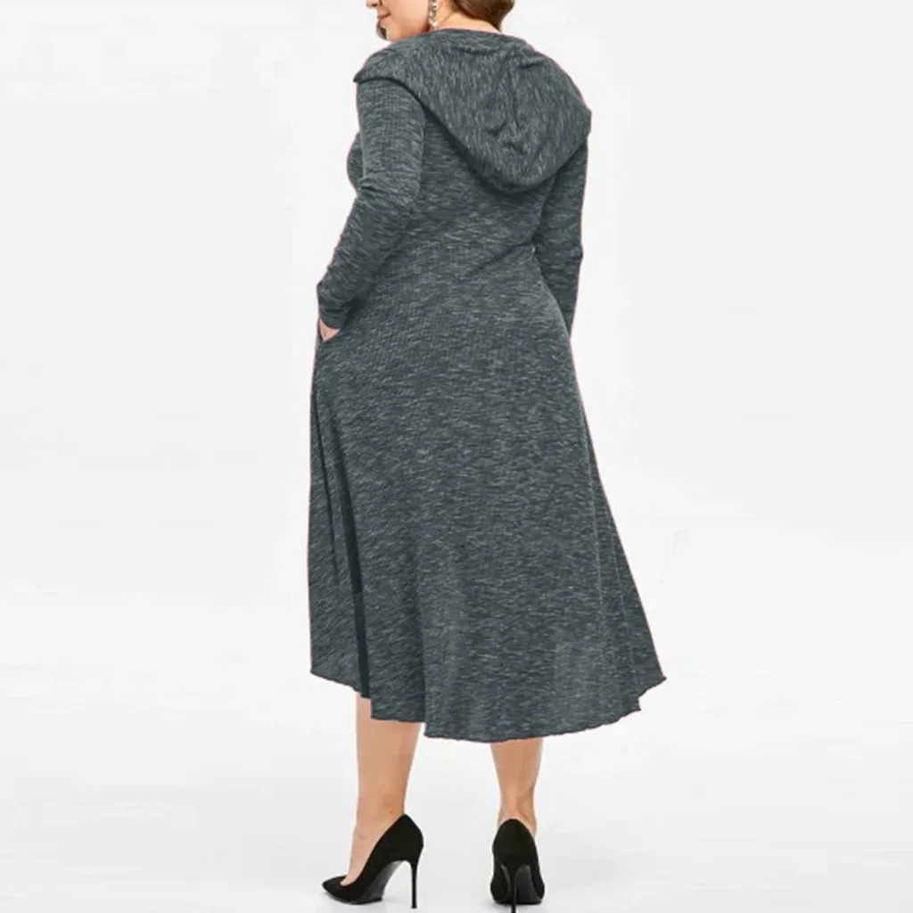 KLV ropa mujer, пальто размера плюс, повседневное, однотонное, с длинным рукавом, XL-XXXXXL, зимнее, полиэстер, с карманами, на молнии, длинное пальто, Z4