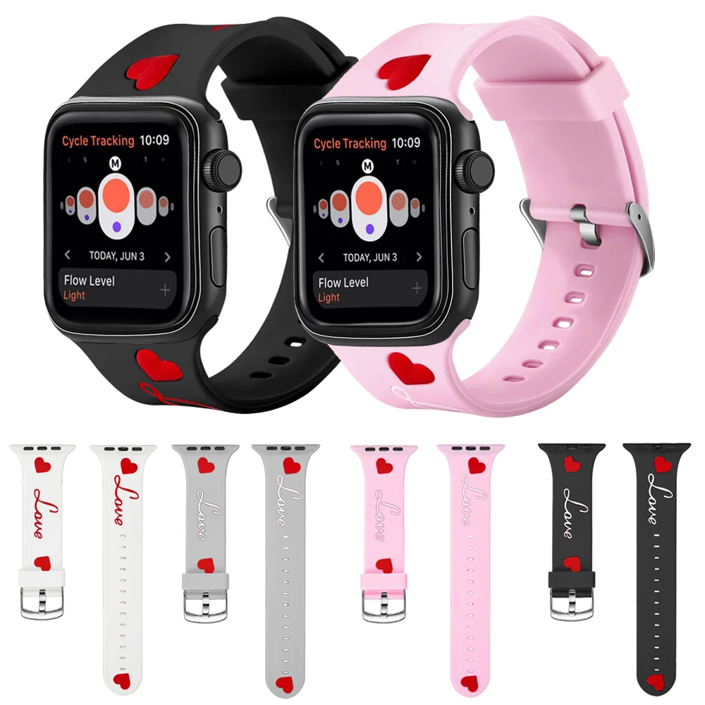 

Silicone Cartoon Bands For iWatch Series 5 4 3 2 1 Sport Strap Bracelet For Apple Watch band 38mm 40mm 42mm 44mm LOVE Wristband