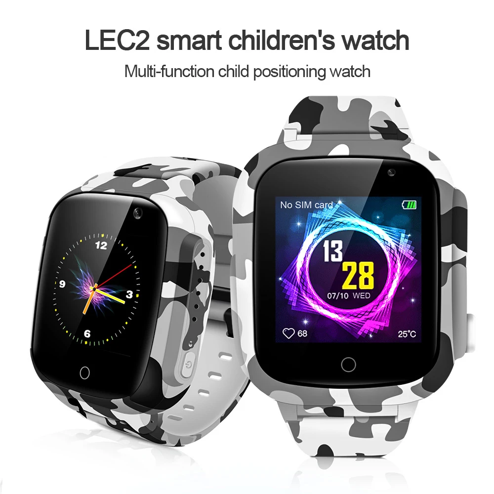 LEC2 Kids Smart Watch 1.3'' IPS Color Screen Phone Wristwatch Voice Chat SOS Phone Call GPS+ WiFi+ LBS Smart Timer Camera