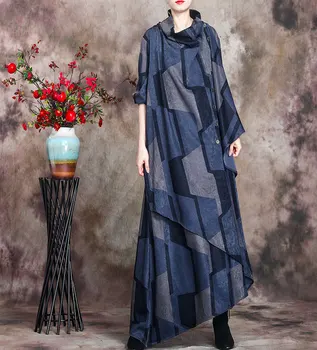 

SuperAen 2020 Autumn New Original Irregular Geometric Print Loose Ankle-Length Dresses Women