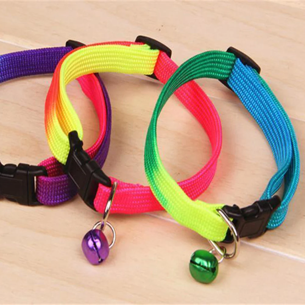 Obtenga esto Collar de Gato con campana de Color degradado, Collar de hebilla ajustable, accesorios para gatos, Collar para perro pequeño, Chihuahua, al azar, 1 ud. DolGYygbpNp