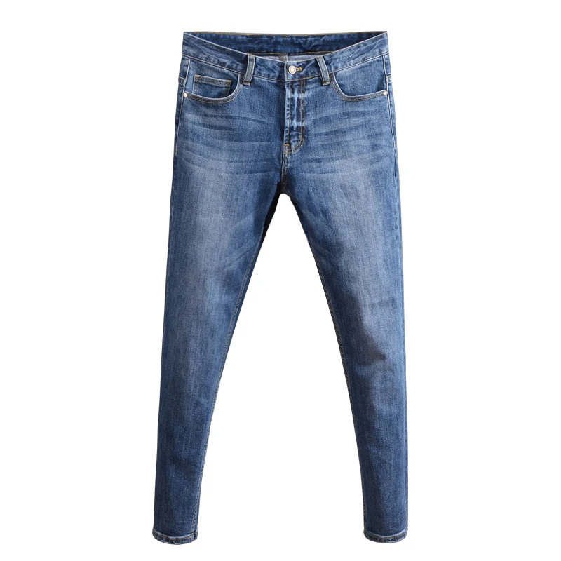 Fashion Mens Skinny Jeans Streetwear Elastic Thin Blue Pants for Cowboys P83