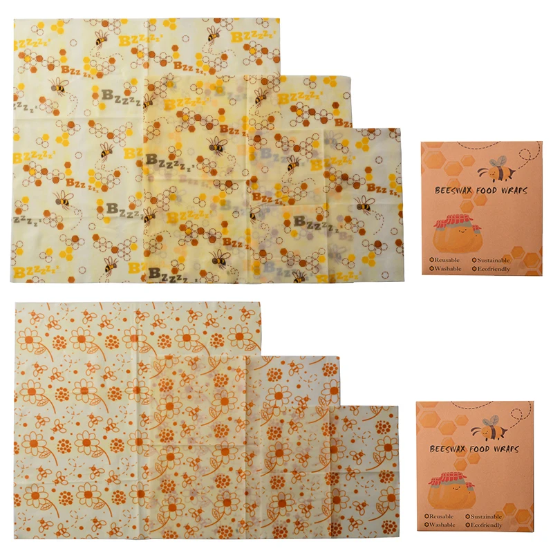 3pcs Reusable Wax Food Wraps Sustainable Food Beeswax Fresh Cloth Bee Wrap Cloth 