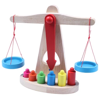 

Educational Toy Small Wooden Balance Scale Toy With 6x Weights For Kids Baby