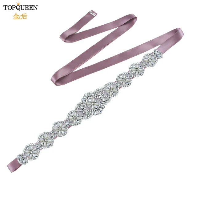 TOPQUEEN S161 Bridal Belts Wedding Women Jewelry Silver Rhinestone Pearl Crystal for Sparkly Party Formal Dress Diamond Sash Antique Voilet