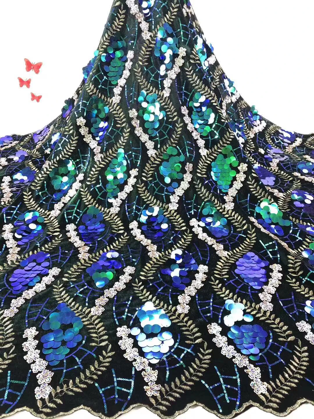 

African Sequins Lace Fabric Embroidery Nigerian Velvet Lace Fabric 2021 High Quality African French Mesh Lace Fabric FJ34491
