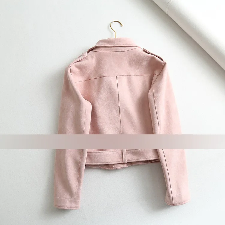 

Sc55 Spring Clothing New Products Slim Fit Slimming Elegant Versatile Fold-down Collar Oblique Zipper Suede Jacket Short Jacket