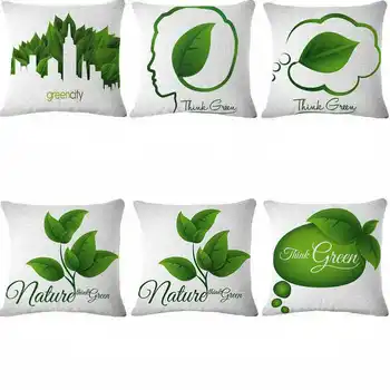 

Green leaves Plant Pattern Cotton Linen Pillowcase for Home Office Seat Decor Sofa Waist Cushion Cover 18''