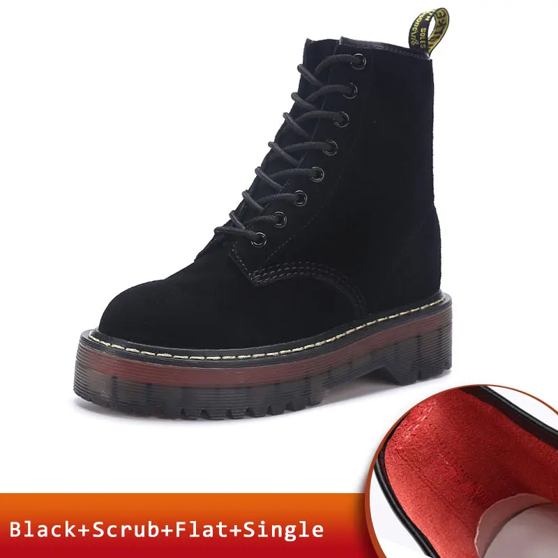 Scrub Black Single Женские ботинки Martin; обувь из натуральной кожи; женские ботинки на платформе с каблуком; сезон осень-зима; botas mujer; кожаные женские ботинки - Цвет: Scrub Black Single