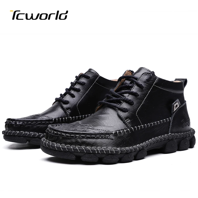 Мужские Зимние ботильоны из натуральной кожи классические черные ботинки