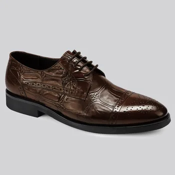 

Retro Men Formal Brogues Shoes Luxury Fingertip Cap Dress Shoes Genuine Leather High Quality Cow Leather Lace Up Shoes