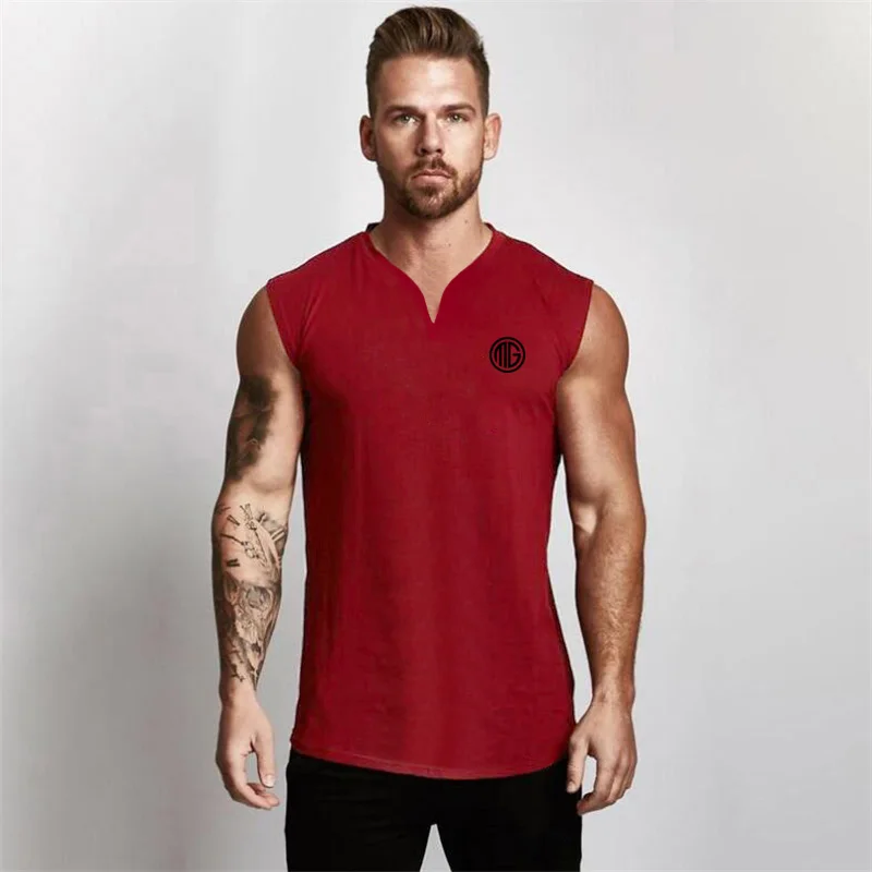 

New Mens Breathable Gym Casual Workout Tank Top Musculation Clothing Comfortable Fitness Singlets Sports Sleeveless V-Neck Vest