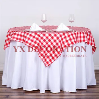 

Nice Looking Checkered Gingham Table Overlay Polyester Table Cloth For Wedding Event Decoration