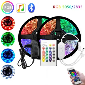 

Bluetooth Music 5M 10M 15M LED Strip Light RGB 5050 SMD 2835 Flexible Ribbon fita luces led light Tape Diode Power Adapter DC12V