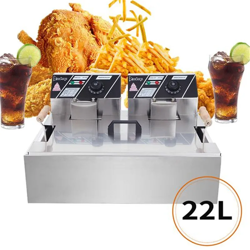 

22L Electric Deep Fryer Heavy Duty Commercial Home Kitchen Frying Chip Cooker Basket 5000W 110V