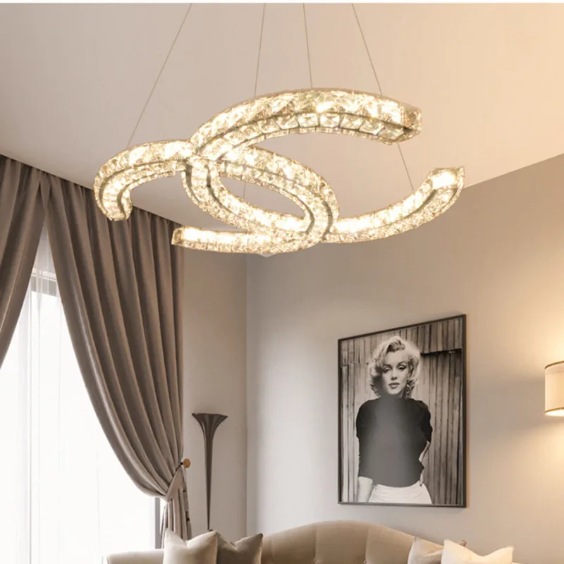 Modern LED K9 Crystal Chandelier 2 C Pendant Ceiling Fixture Living Dining Room Lamp Dimming Lightin