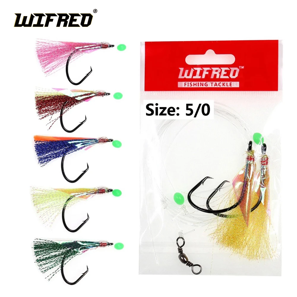 2-100 Packs Size 6 Sabiki Bait Rigs 6 Hooks Red Feather Saltwater Fishing Lures