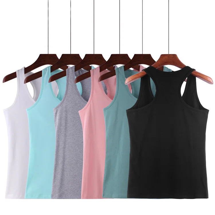 

Women summer vest cotton tank top O neck female sleeveless T-shirt camisole tops white black pink gray
