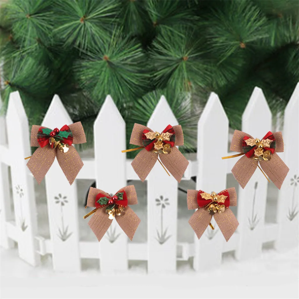 Christmas Bow With Iron Bells Christmas Wreath Xmas Tree Hanging Ornaments Adornos Navide Os Home Decorations Bow