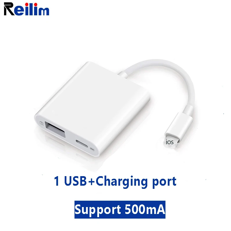 Reilim OTG двойной USB адаптер для iPhone 8 X iOS 13 USB камера U флэш-накопитель конвертер для lightning USB кабель наушники - Цвет: UJ